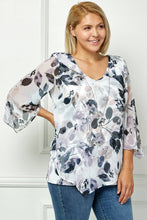 Ivory Black Taupe Plus Bloom Water Floral Layered Blouse