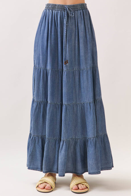 Medium Washed Tencel Tiered Maxi Skirts