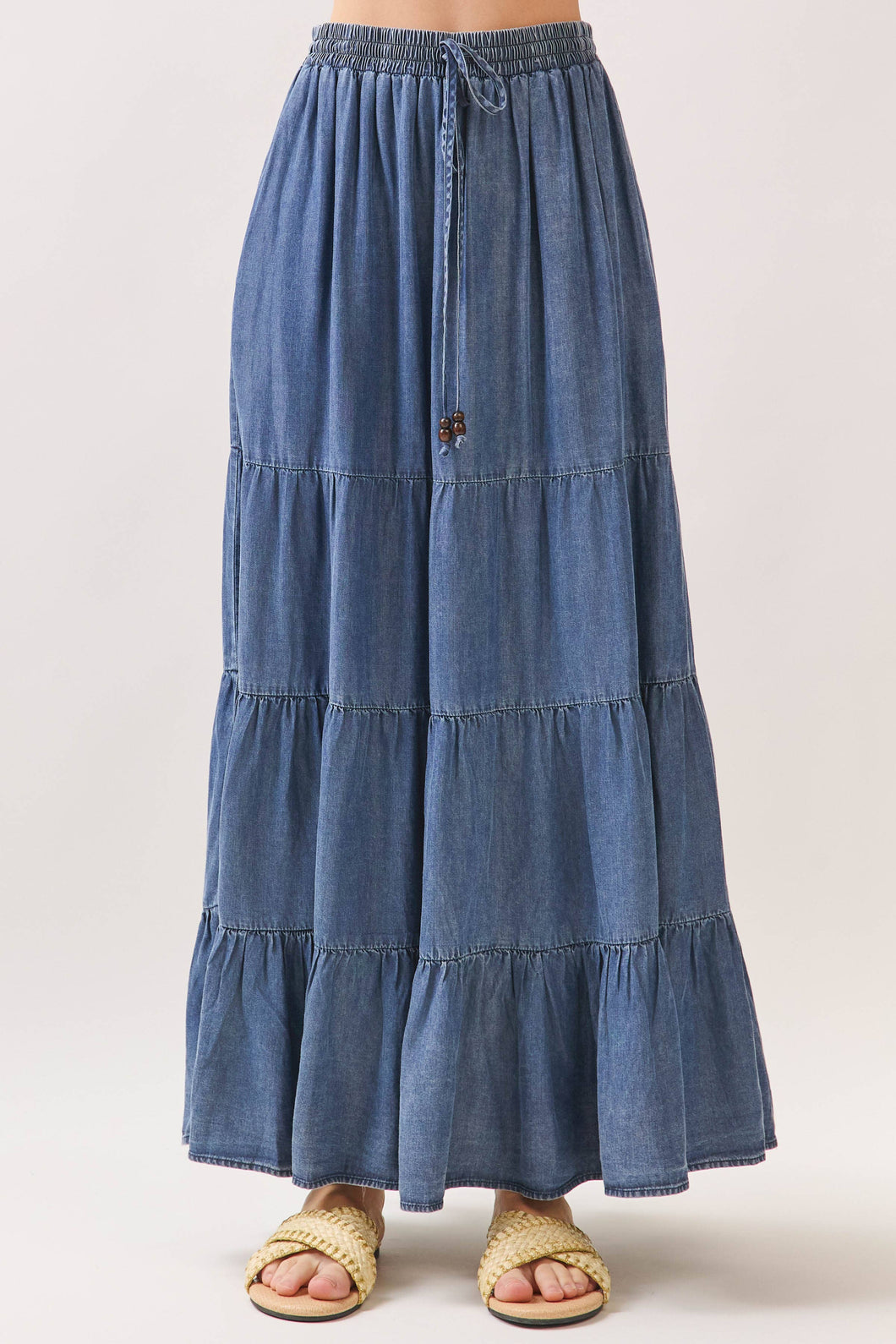 Medium Washed Tencel Tiered Maxi Skirts