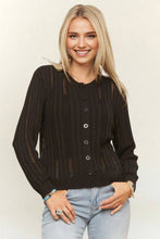 BUTTON-FRONT KNIT TOP WITH LONG SLEEVES - CET4092: BLACK / S-M-L(2-2-2)
