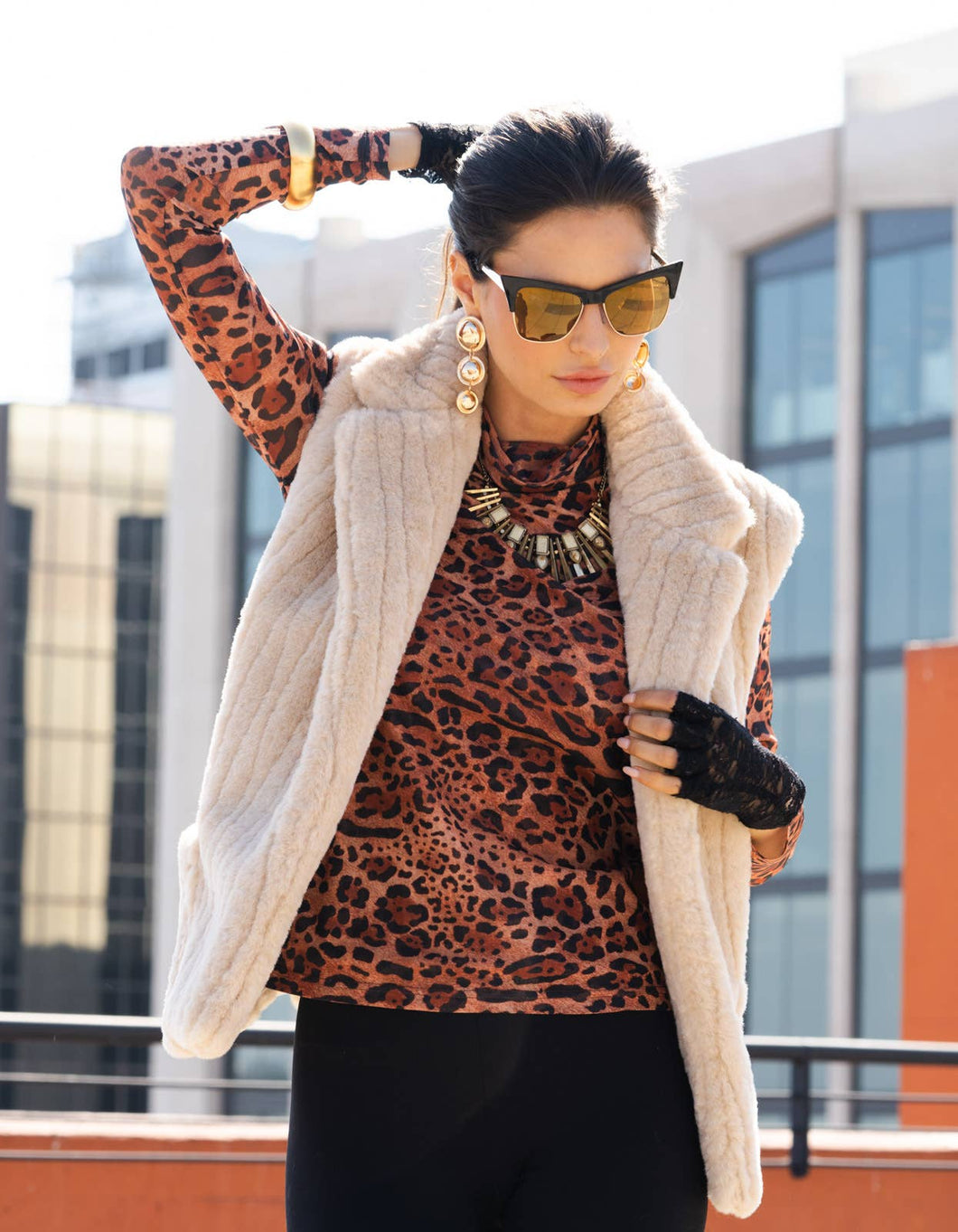 Leopard Print Mesh Top