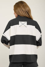 WIDE STRIPE HALF ZIP LONG SLEEVE KNIT TOP : HUNTER GREEN