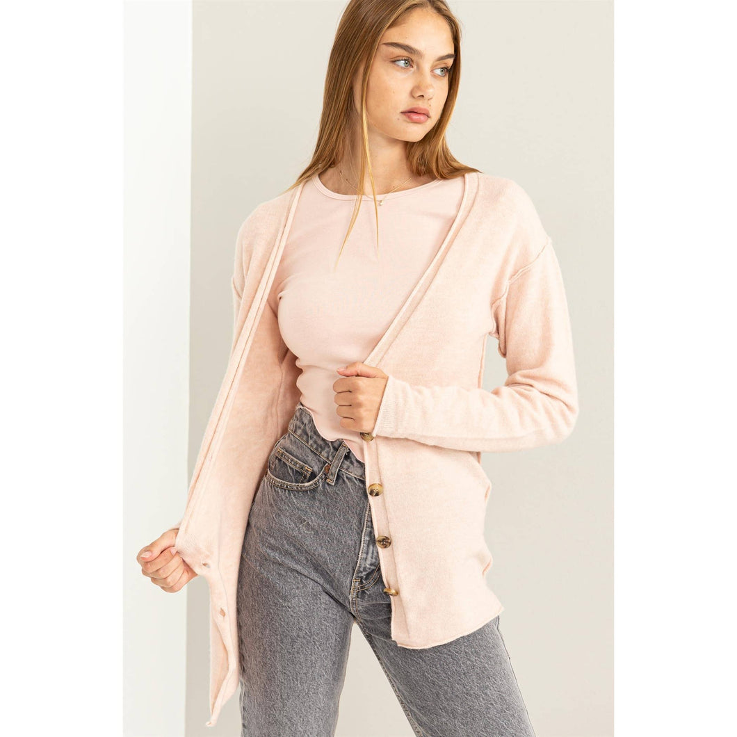Dusty Pink Deep V-Neck Cardigan