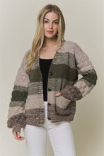 Olive Multi Button Down Bubble Sleeve Knit Cardigan