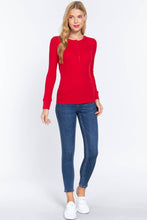 Red Long Sleeve Henley Thermal Knit Top