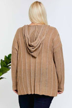 Brown Plus Solid V Neck Long Sleeve Hoodie