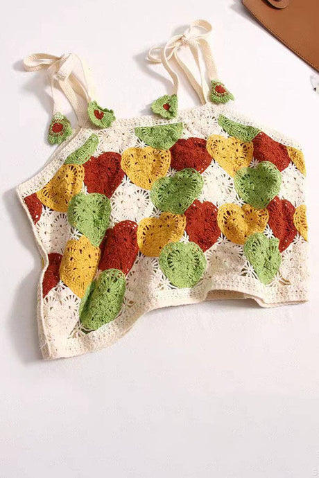 Green Colorful Crochet Patchwork Tank Top