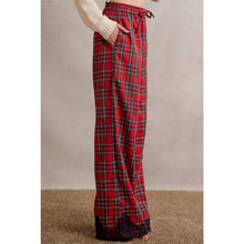 CHRISTMAS PLAID CHECK LACE TRIM WIDE LEG ELASTIC MID RISE PA: RED MULTI / M