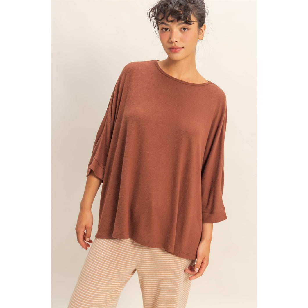Chestnut Batwing 3/4 Sleeve Oversized Top