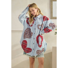 Blue Washed Plaid Heart Patchwork Button Down Oli+Hali Shirt