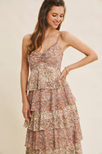 Clay Multi Romantic Story Cascasing Teired Ruffle Smocked Maxi Dress