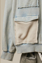 Washed Blue Plaid Patch Hoodie