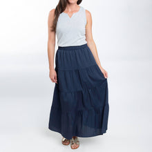 Midnight Blue McKay Tiered Rosewater Maxi Skirt with Pockets