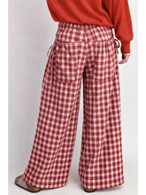 Deep Red Wide Leg Checket Pants