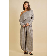 Heather Grey Spring Off Shoulder Knit Jumpsuit with Drape