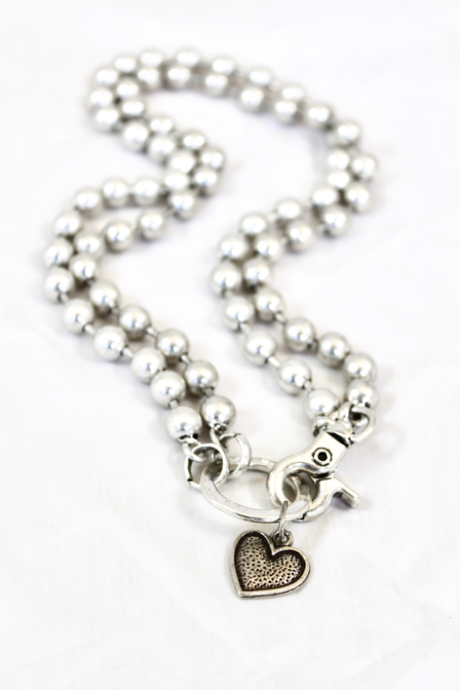 Convertible Short or Long Ball Chain Necklace with Small Silver Heart -The Classics Collection- N2-505