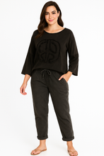 Black Frayed Peace Top