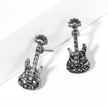 Silver Crystal Stone Paved Guitar Stud Earrings