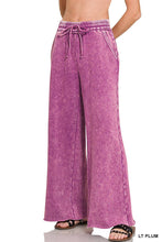Deep Camel Acid Wash Fleece Palazzo Sweatpants With Pockets
