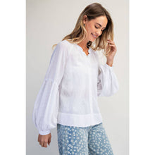 White Shirred Balloon Sleeve Top