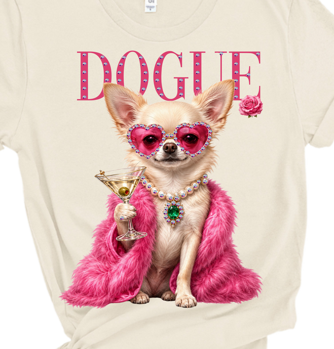 Natural Carlita the Chihuahua Dogue Glam Dog Rhinestone Graphic Tee