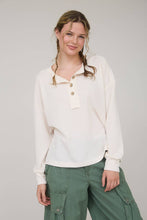 Cream Ribbed Henley Long Sleeve Knit Top