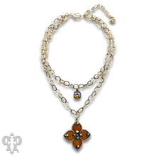 Black Double gold chain pendant necklace with Austrian crystal