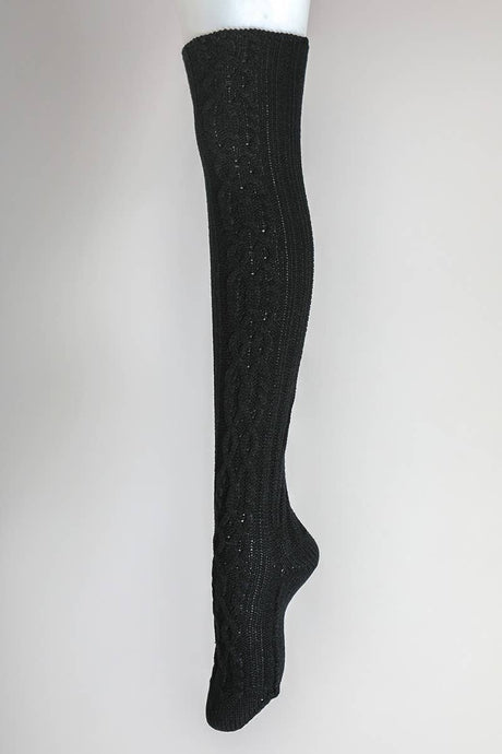 Black Bold & Cozy Thigh-High Cable Knit Socks