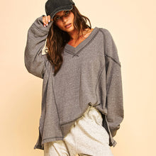 Grey V Neck Pullover Sweatshirt