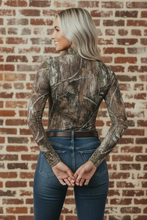 Smoke Grey Camo Mesh Mock Neck Long Sleeve Top