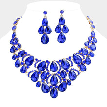 Jet Black Teardrop Stone Cluster Evening Necklace