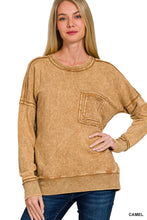 Ash Black terry Washed Raw Edge Front Pocket Pullover