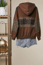 Brown Multi Leopard Colorblock Detail Sweatshirt With Hoodie