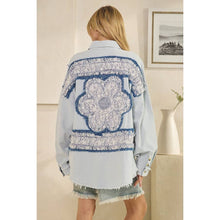 Blue Washed Lace Contrast Button Down Oli+Hali Top