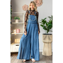 Med Wash Embroidered Strap Flowy Veveret overalls