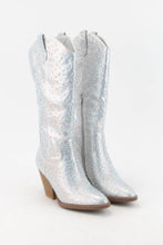 Silver Rhinestone Mid Calf Glam Western Boots