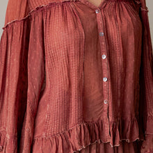 Garnet Dreamy Sheer V-Neck Ruffled Button-Front Young Threads Top