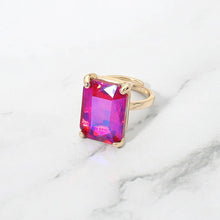 Rose Bold Emerald Cut Stone Cluster Accent Adjustable Ring