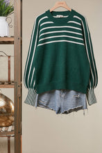 Hunter Green Striped Raglan Sleeve Knit Sweater
