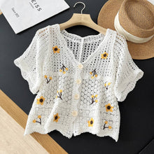 Beige Vintage Floral Hollow Embroidered Thin Knit Cardigan