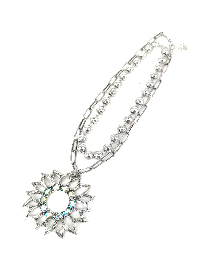 Western Large Crystal Sunflower Necklace