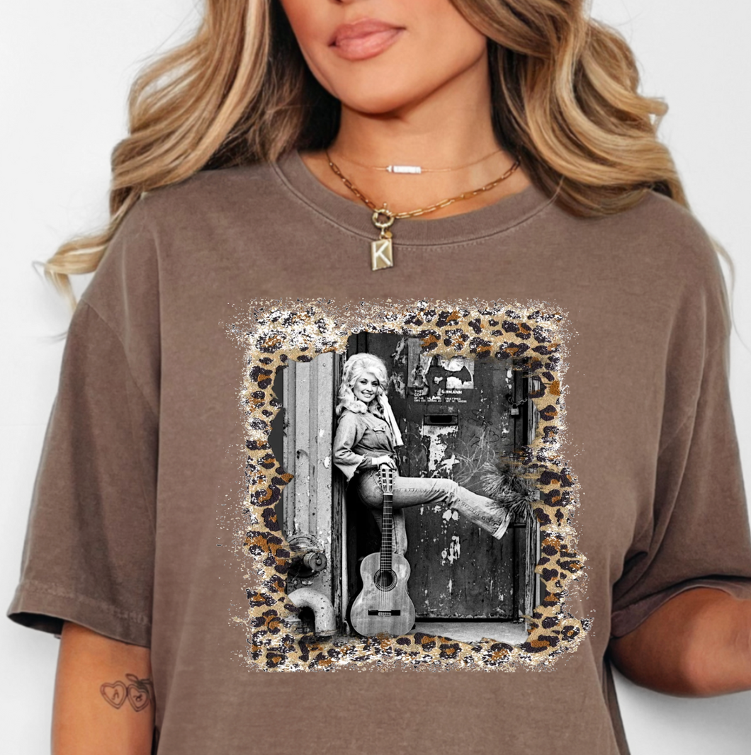 Espresso Dolly Parton Leopard Comfort Color Tee