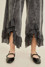 Ashed Black Mineral Washed Lace Ruffles Cropped J.Her Pants