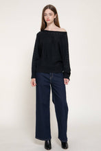Black Long Sleeve Wide Boat Neck Studded Sweater