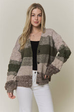 Olive Multi Button Down Bubble Sleeve Knit Cardigan