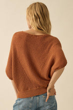 Espresso Short-Sleeve Pointelle Ribbed Knit Sweater