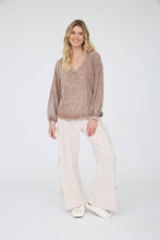 WASHED INVERTED SEAM DETAIL LONG SLEEVE KNIT TOP: EGGPLANT