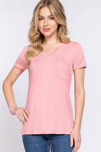 Burgundy Short Sleeve V-neck Top with Pocket