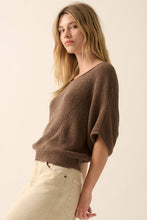 Espresso Short-Sleeve Pointelle Ribbed Knit Sweater