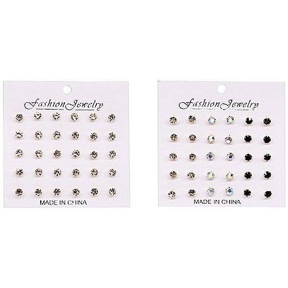 12pk Tiny 30 Pcs Stud Earrings Set